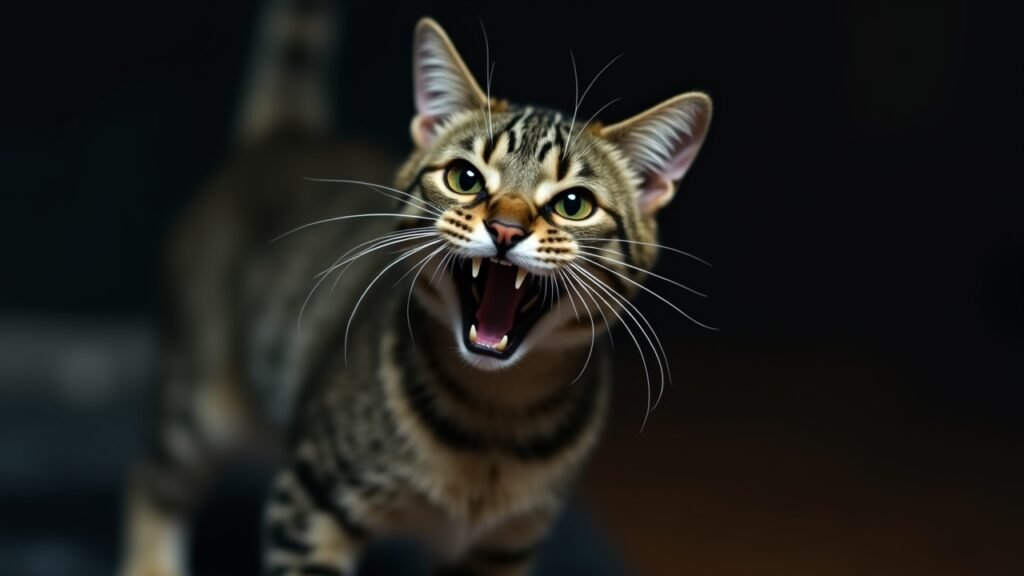 Cat hissing at unknown stimulus