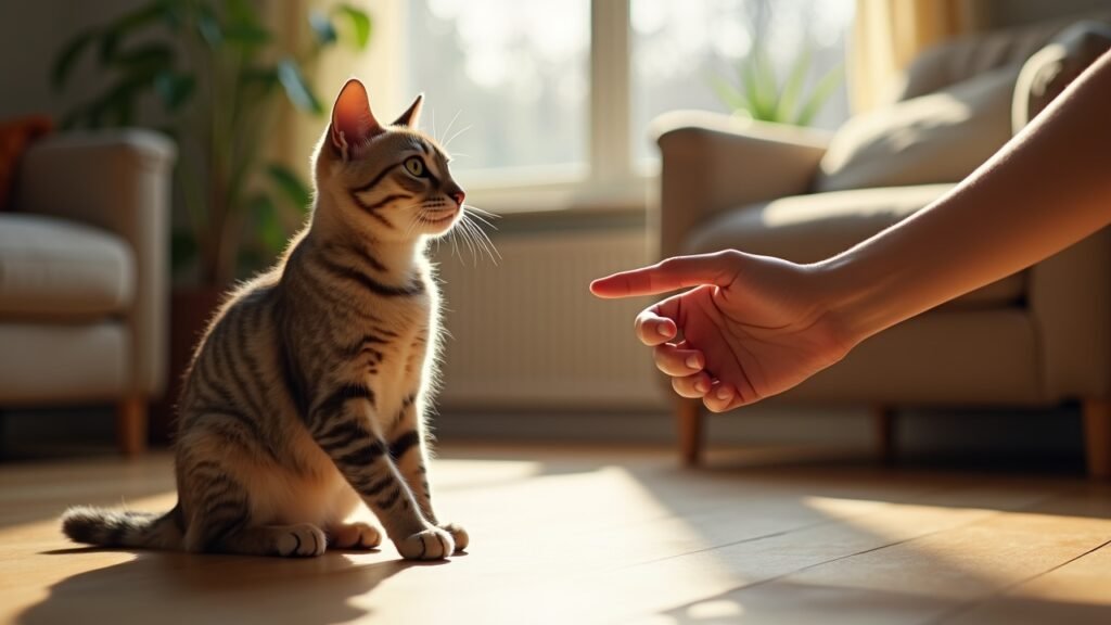 Cat responding to hand signal