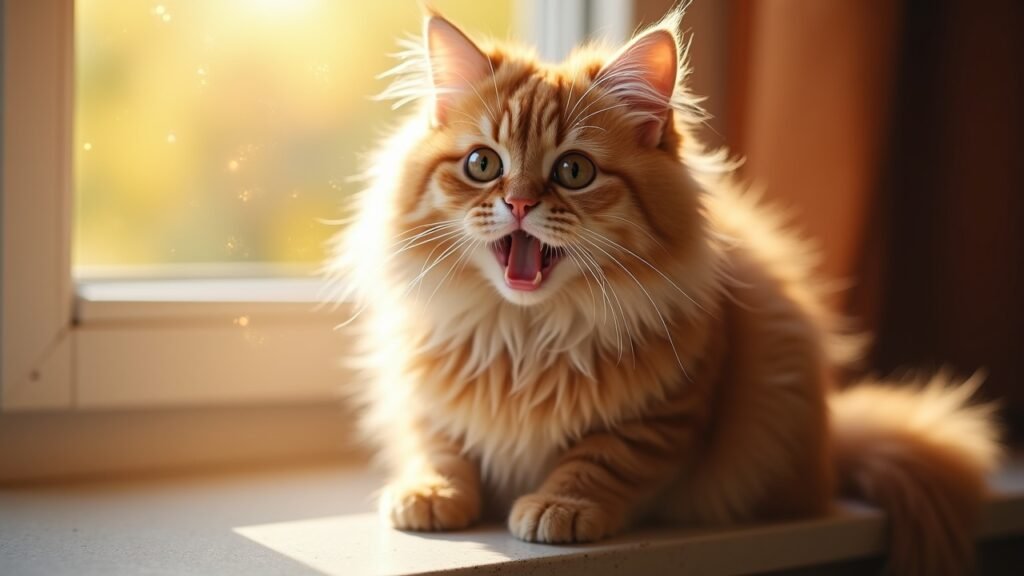 Cat trilling happily