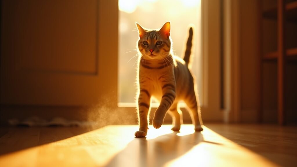 Cat confidently using cat door