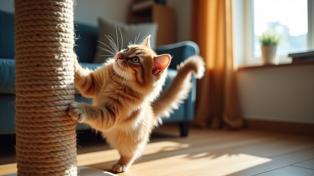 Cat using scratching post