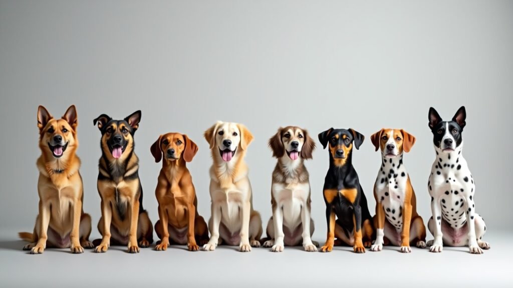 Different dog breeds side by side