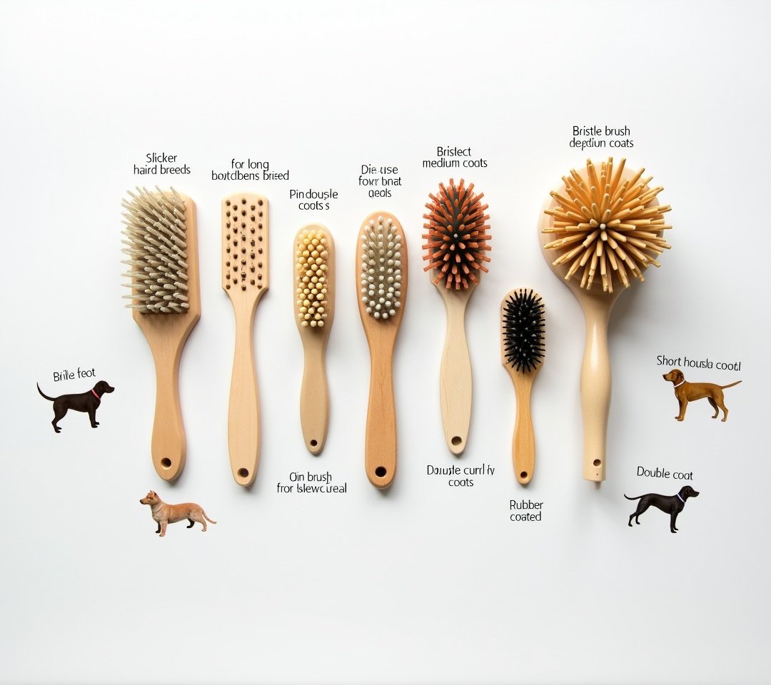 Collection of different dog brushes