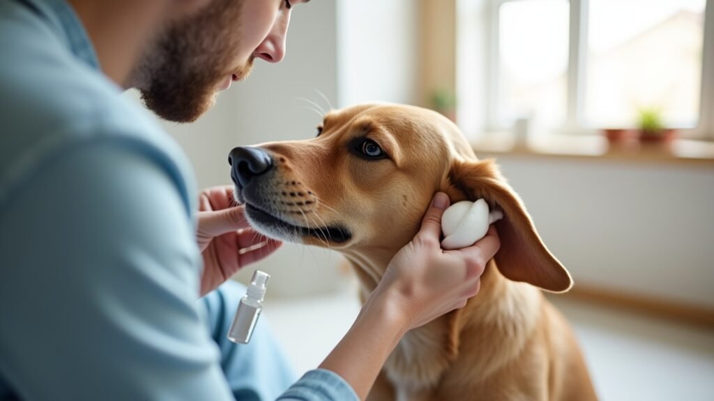 Cotton ball and ear solution for dogs