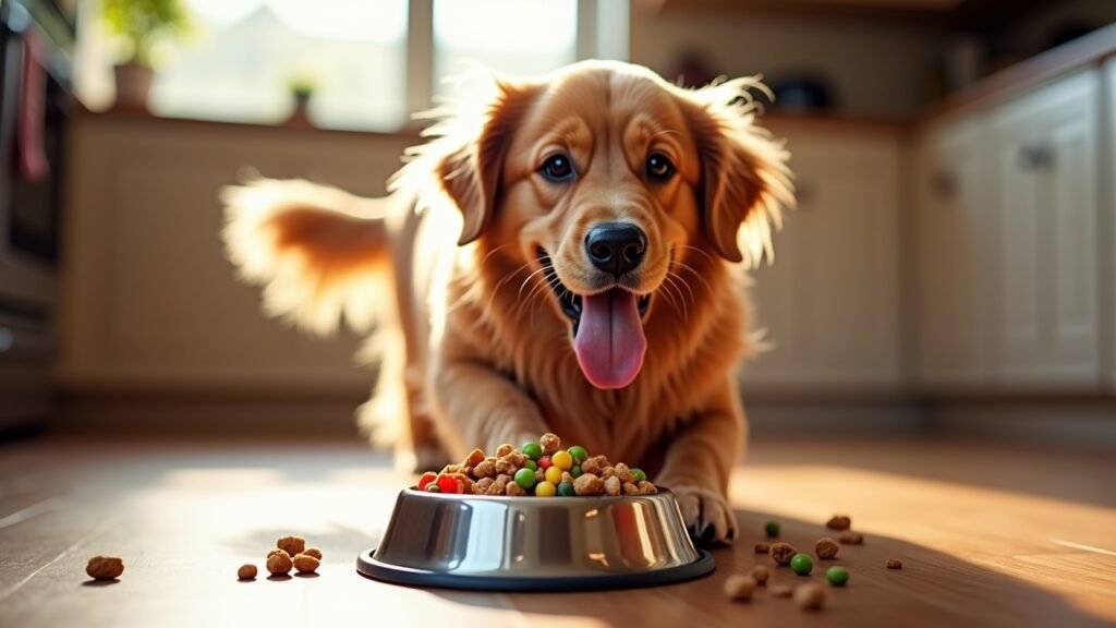 Dog eating food enthusiastically