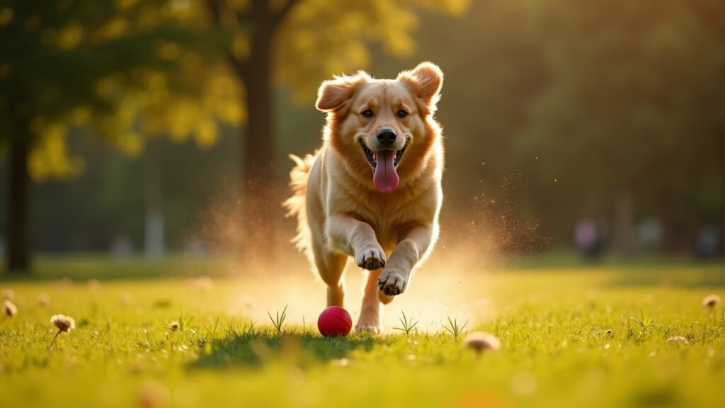 Dog playing fetch outdoors