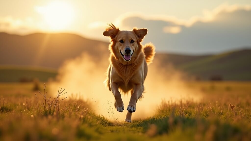 Dog running in open field