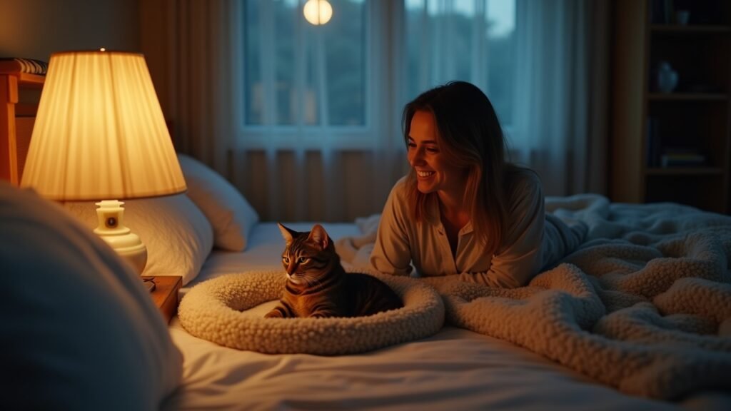 Owner establishing cat bedtime routine