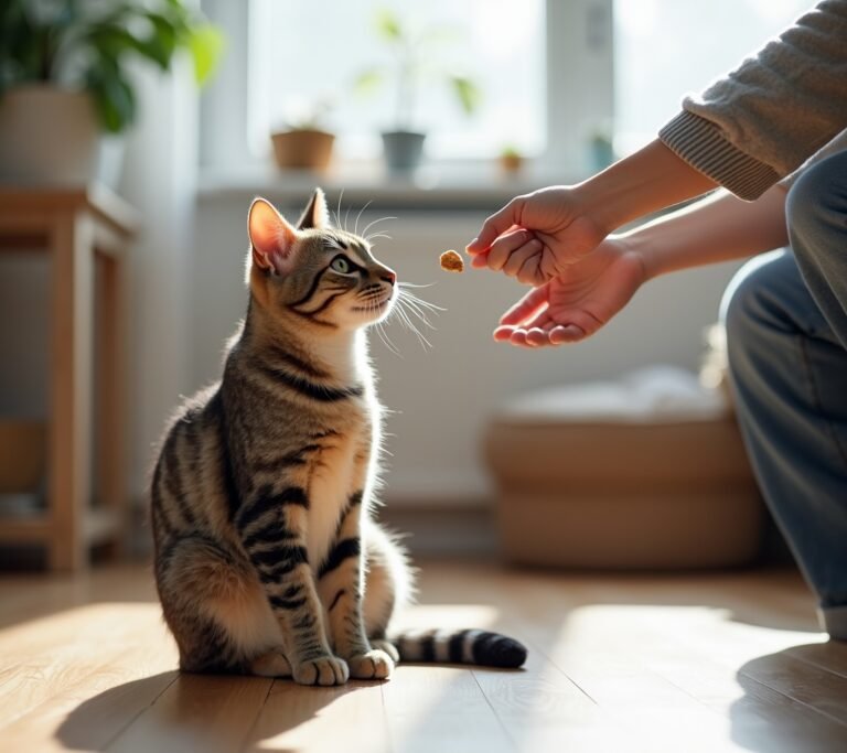 Owner holding clicker near cat