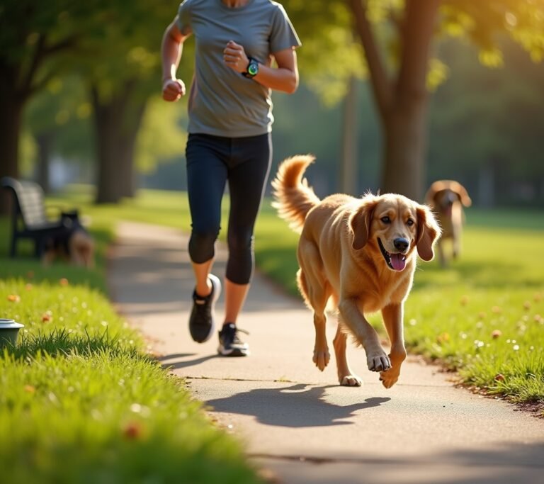 Owner jogging with dog