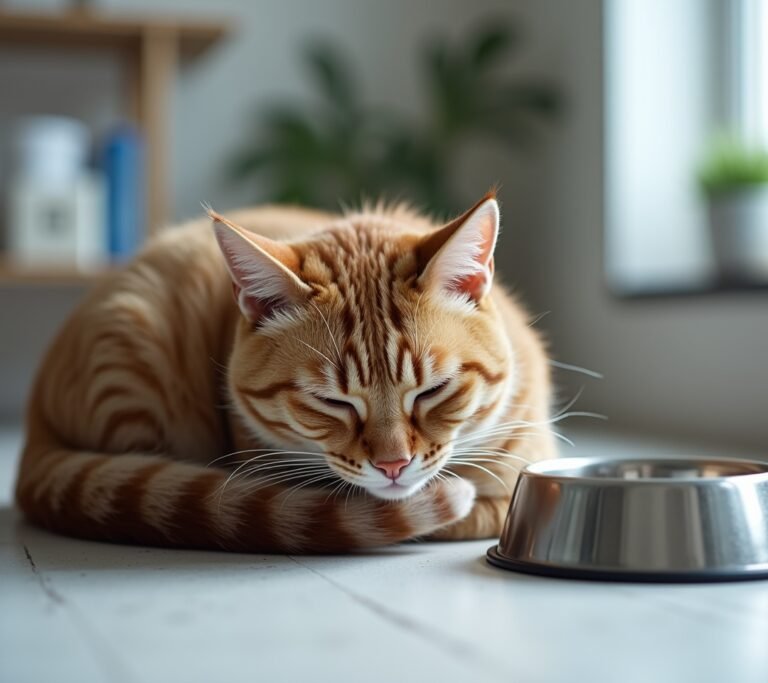 Cat with dull coat lying flat