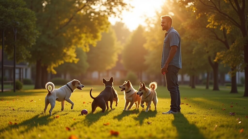 Owner supervising dog playdate