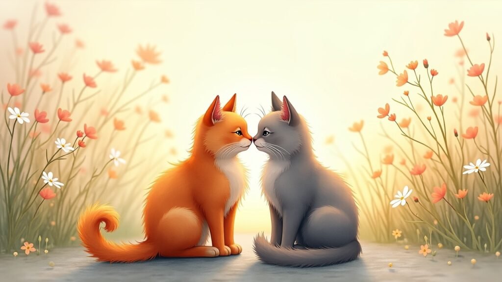 Two cats sitting together peacefully