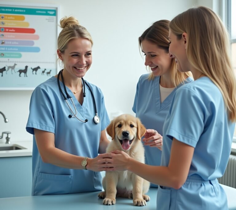 Vet giving puppy vaccine