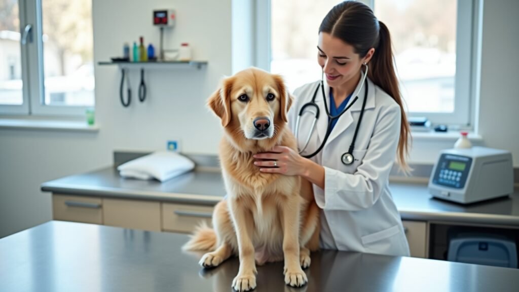 Dog sitting still for health check