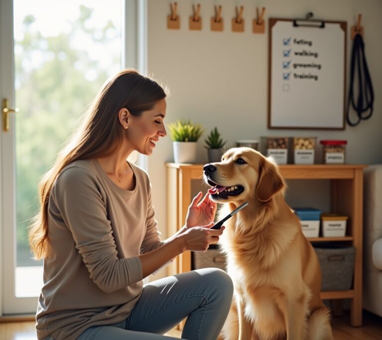 Dog care checklist on wall
