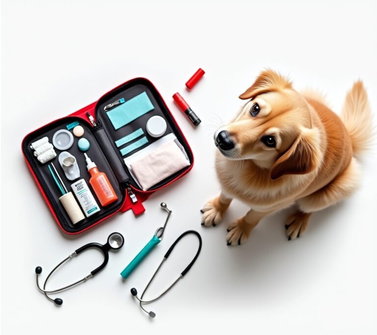 Dog first aid kit supplies laid out
