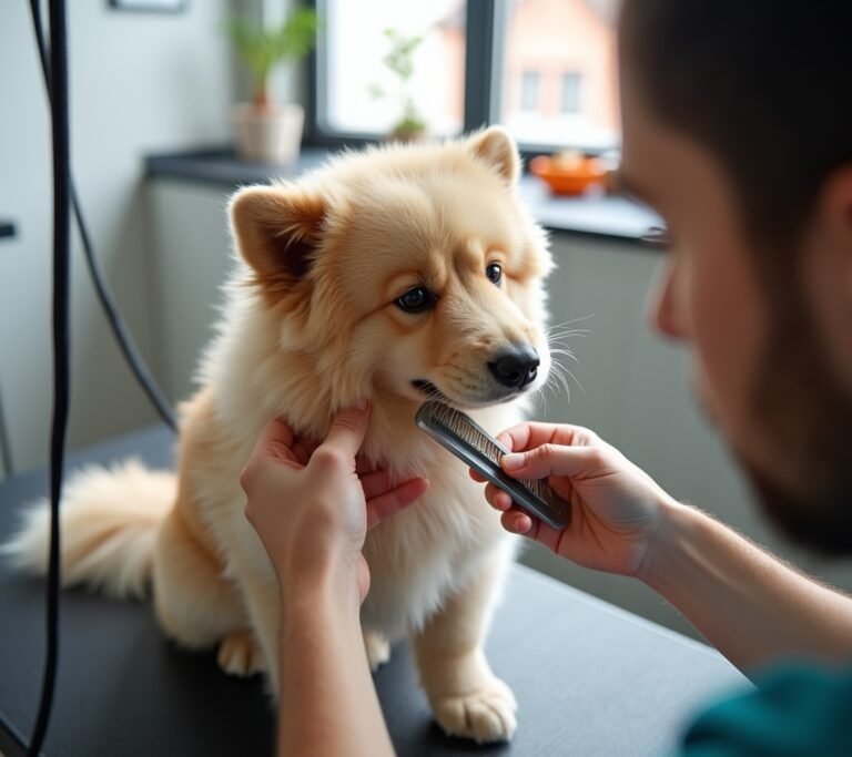 Matted fur on dog before grooming