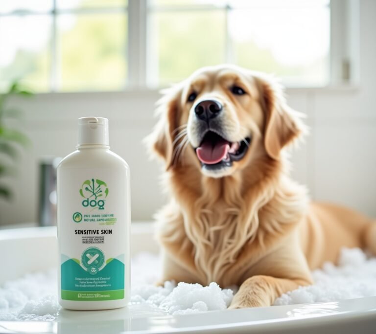 Dog being shampooed at home