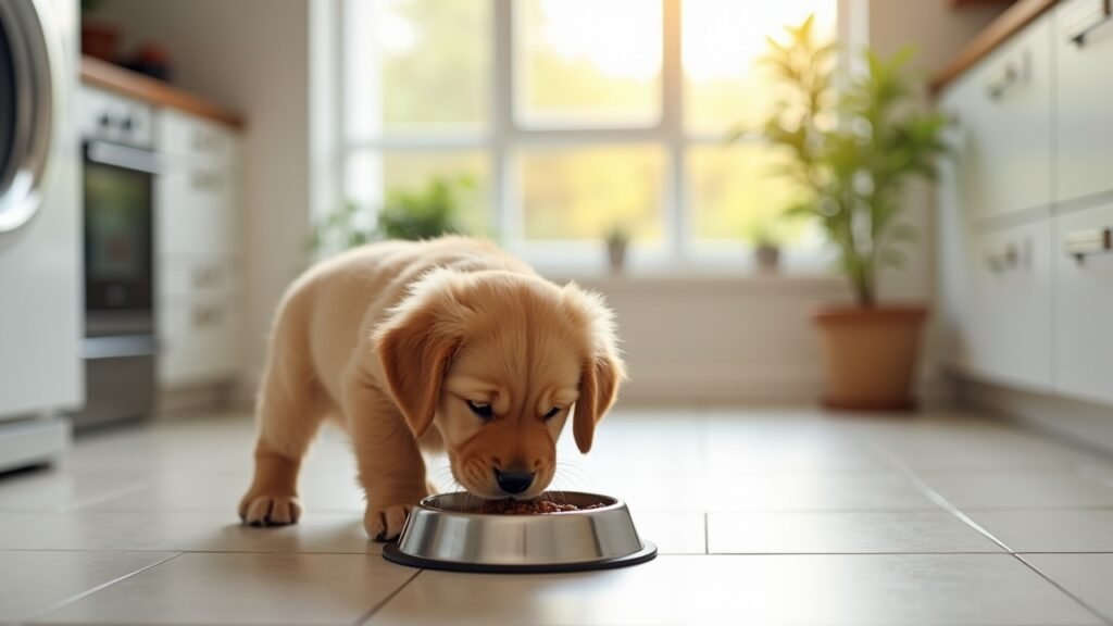 Puppy eating on schedule