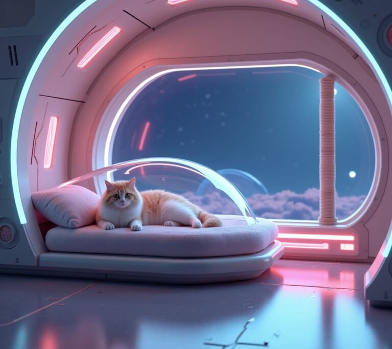 Cozy cat bed near window with sunlight