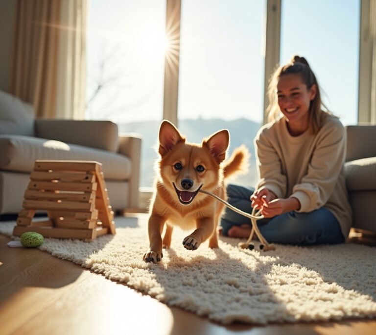Dog playing hide and seek indoors
