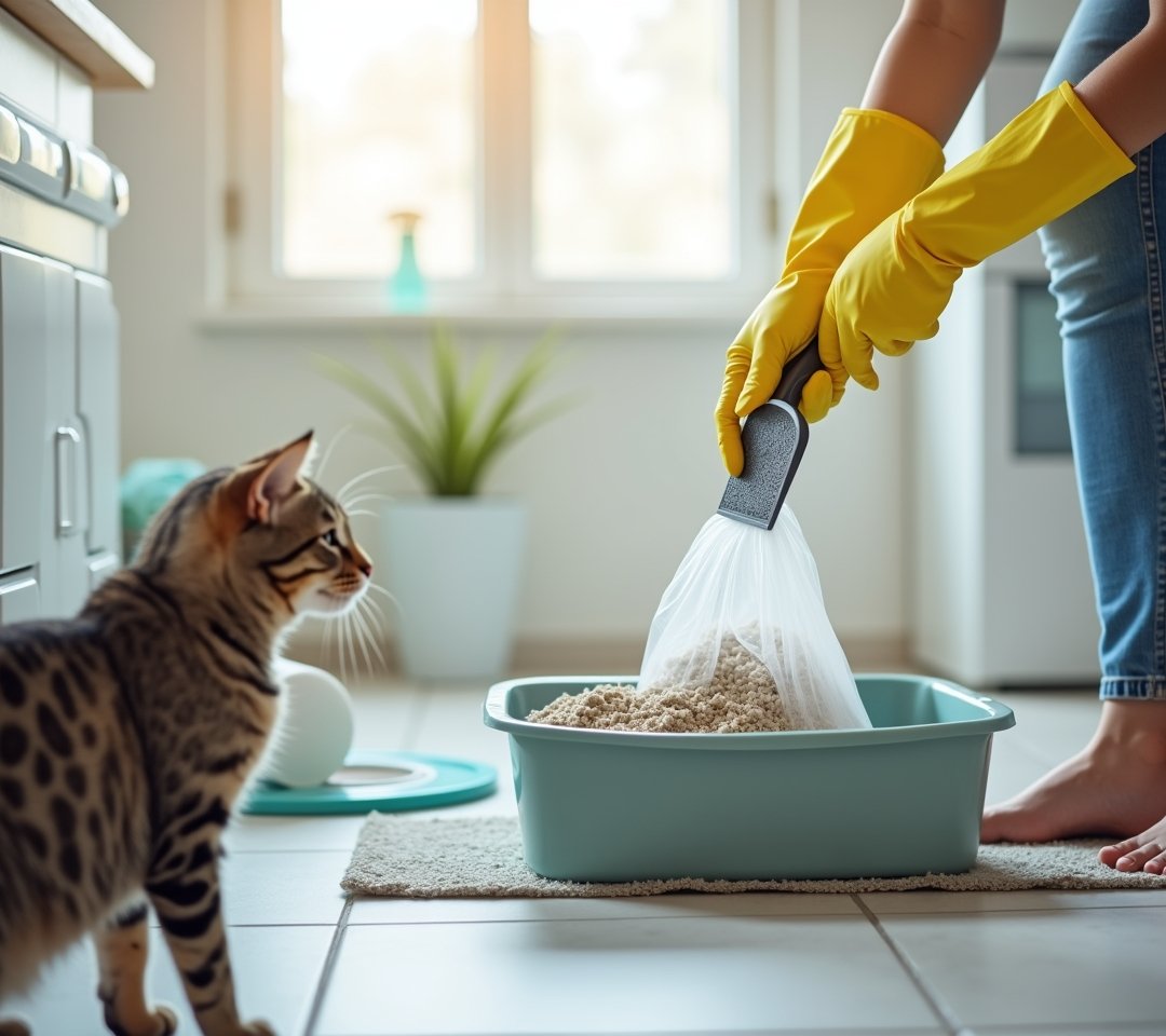 Person scooping litter box