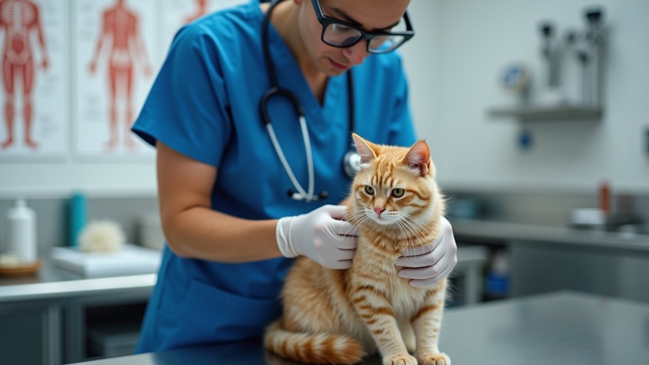 Vet examining cat's skin
