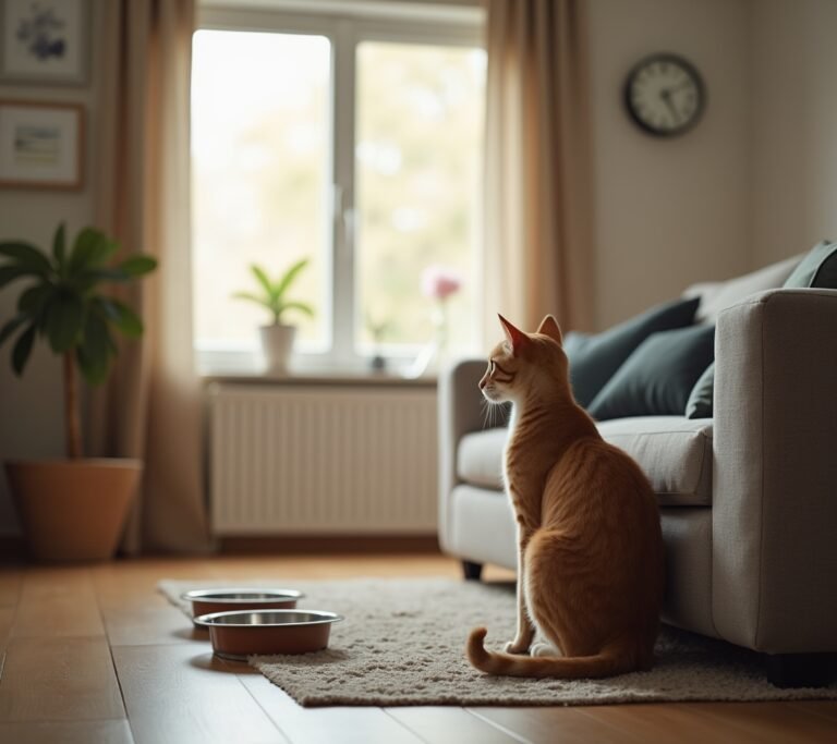Cat alone at home by window