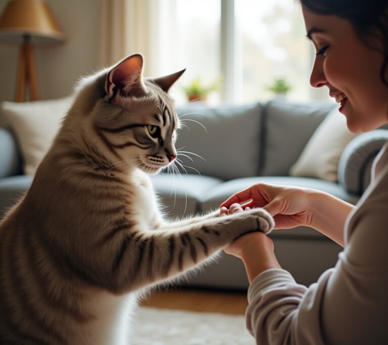 Cat with extended claws close-up