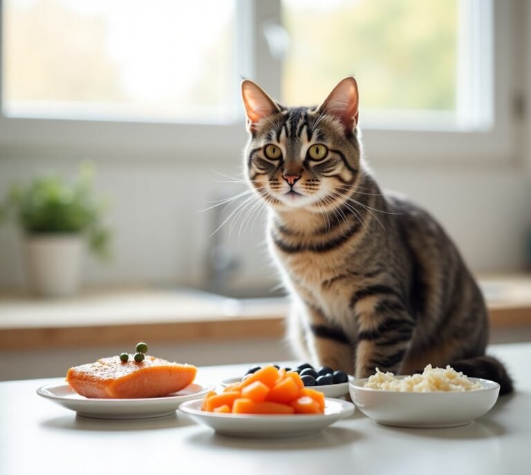 Cat sniffing piece of cooked chicken