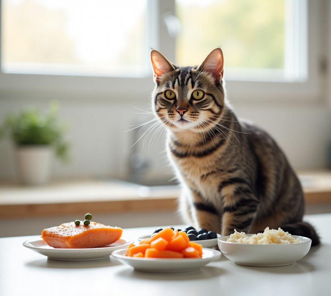Cat sniffing piece of cooked chicken