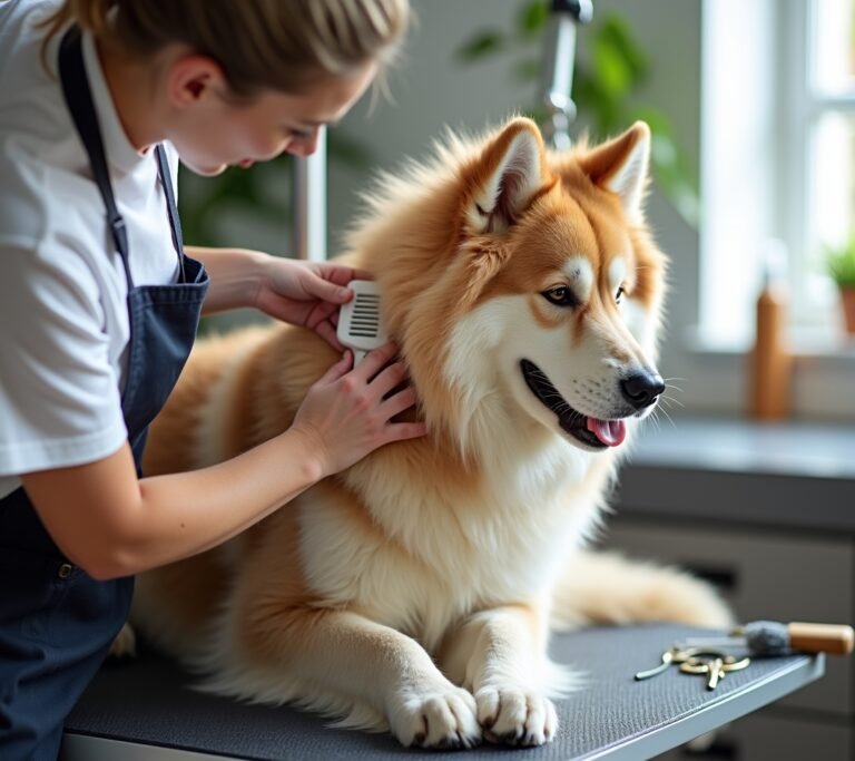 Double-coated dog before deshedding